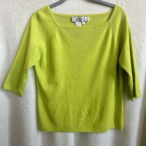 Women's Euro-X Chartreuse Viscose Knit Top Size XL 3/4 Sleeve Lime Green Vintage